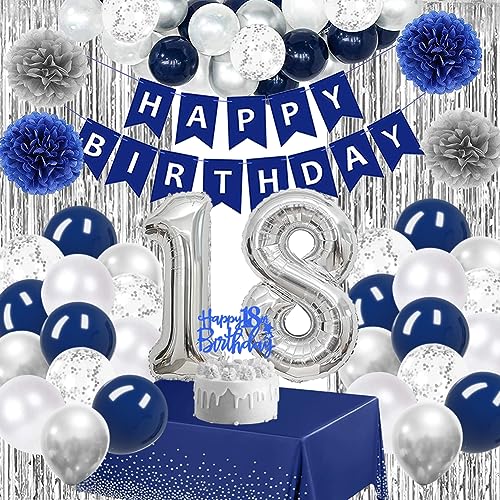 Deko 18. Geburtstag Junge,Navy Blau Deko 18 Geburtstag Männer, Blau Silber Happy Birthday Girlande Konfetti Luftballons Banner Tischdecke Silber Lametta Vorhänge für Geburtstagsdeko Party Supplies Deko 18. Geburtstag Junge,Navy Blau Deko 18 Geburtstag Männer, Blau Silber Happy Birthday Girlande Konfetti Luftballons Banner Tischdecke Silber Lametta Vorhänge für Geburtstagsdeko Party Supplies von Fawncierge