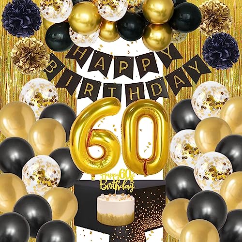 60 Geburtstag Mann Deko, Schwarzes Gold Konfetti Luftballons Party Deko 60 Geburtstag Frau Tischdecke für Rechteck Tisch Regenvorhang Happy Birthday 60 Ballon Schwarz Gold Deko Wiederverwendbar 60 Geburtstag Mann Deko, Schwarzes Gold Konfetti Luftballons Party Deko 60 Geburtstag Frau Tischdecke für Rechteck Tisch Regenvorhang Happy Birthday 60 Ballon Schwarz Gold Deko Wiederverwendbar von Fawncierge