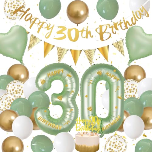 30 Geburtstag Deko Frau, Grün Weiß Gold Dekorationen Set 30th Ballons Happy Birthday Banner Girlande Konfetti luftballon Frauen Männer Junge Geburtstag Deko 30. Geburtstag Party Deko Supplies 30 Geburtstag Deko Frau, Grün Weiß Gold Dekorationen Set 30th Ballons Happy Birthday Banner Girlande Konfetti luftballon Frauen Männer Junge Geburtstag Deko 30. Geburtstag Party Deko Supplies von Fawncierge