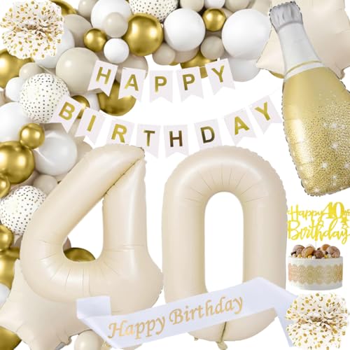 Deko 40 Geburtstag Mann, Beige Weiß Gold Dekorationen Set 40th Ballons Happy Birthday Banner Girlande Konfetti Luftballon 40er Frauen Männer 40. Geburtstag Party Deko Supplies Deko 40 Geburtstag Mann, Beige Weiß Gold Dekorationen Set 40th Ballons Happy Birthday Banner Girlande Konfetti Luftballon 40er Frauen Männer 40. Geburtstag Party Deko Supplies von Fawncierge