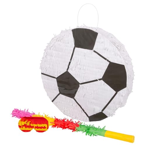 Fax Potato 3pc Fußball Pinata-Set mit Mehrfarbiger Stock & Augenbinde - Mexikanisch Kinder Mädchen Jungen Geburtstagsfeier Partys Spiele Dekorationsset von Fax Potato