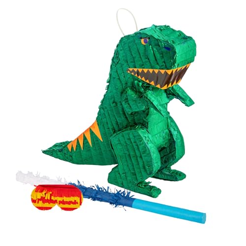 Fax Potato Dinosaur Pinata, Stick and Blindfold Set - 3pc - Blue Stick - Fill Your Own Kids Large Party Accessory Decoration - W43cm x D13cm x H55cm von Fax Potato