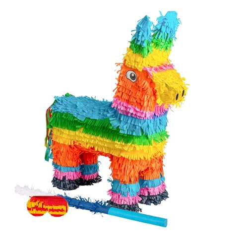 Fax Potato Donkey Pinata, Stick and Blindfold Set - 3pc - Blue Stick - Fill Your Own Kids Large Party Accessory Decoration - W40cm x D13cm x H55cm von Fax Potato