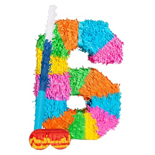 Fax Potato Nummer 6-Piñata-Set mit Stab und Augenbinde - Blauer Stick - Mexikaner Kinder Mädchen Jungen Geburtstagsfeier Parteien Spiele Dekorationen Bausatz von Fax Potato