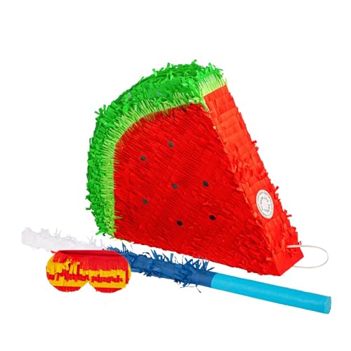 Fax Potato Watermelon Pinata, Stick and Blindfold Set - 3pc - Blue Stick - Fill Your Own Kids Large Party Accessory Decoration - W42cm x D9cm x H36cm von Fax Potato