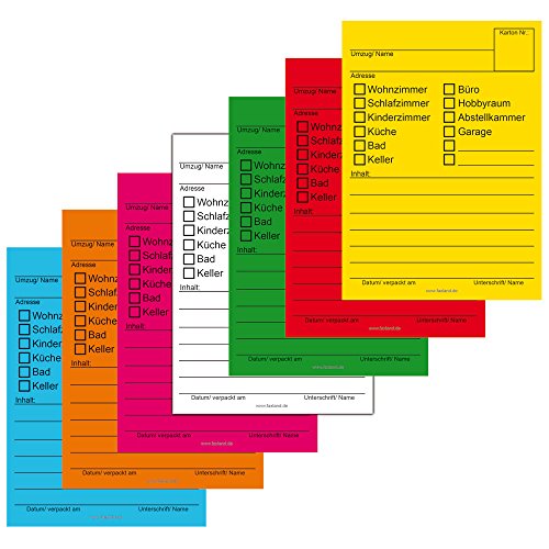 140x Umzugetiketten, 7 Farben, Aufkleber Beschriftung mit Etiketten vom Umzugskarton für den Überblick beim Umzug von Faxland