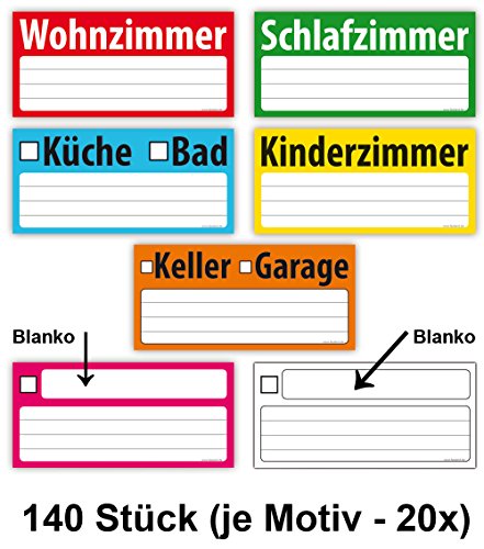 140x Umzugetiketten Groß 21cm Breit Aufkleber, Beschriftung mit Etiketten vom Umzugskarton für den Überblick beim Umzug, 140 Stück von Faxland