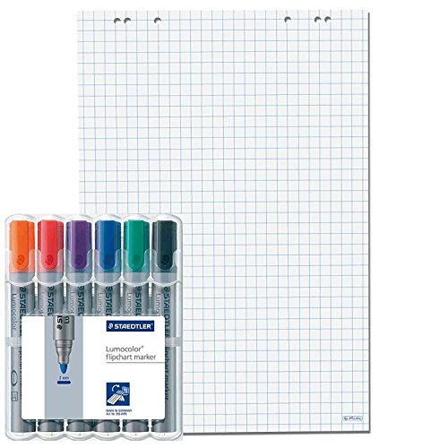 Faxland - Blätter für Flipchart, 20 Seiten, 69 x 99 cm, 5 Pakete, 6 Löcher, Weiß, 5 Flipchartblöcke + 6er Marker, Cuadros, 1 von Faxland