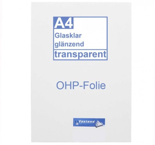 OHP Inkjetfolie A4, 10 x klare Druckerfolie, Overhead Projektor Folie beschichtet für Farb Inkjetdrucker Tinte von Faxland
