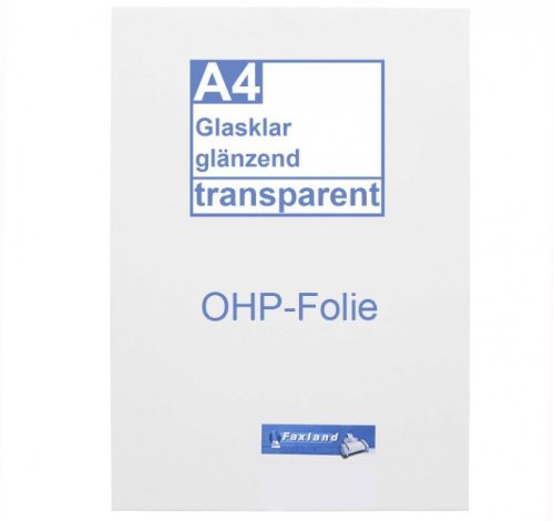 OHP Inkjetfolie A4, 10 x klare Druckerfolie, Overhead Projektor Folie beschichtet für Farb Inkjetdrucker Tinte OHP Inkjetfolie A4, 10 x klare Druckerfolie, Overhead Projektor Folie beschichtet für Farb Inkjetdrucker Tinte von Faxland