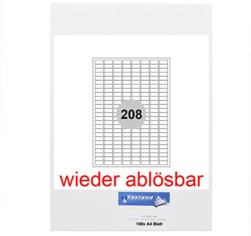 Wiederablösbare Etiketten 23 x 11 mm 20800 Stück (100 A4 Blätter) - 23x11, weiße Universal Etikett selbstklebend, ablösbar Non Permanent von Faxland