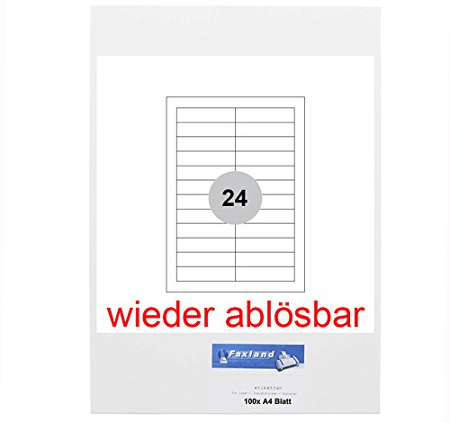 Wiederablösbare Etiketten 90 x 22 mm 2400 Stück (100 A4 Blätter) - 90x22, weiße Universal Etikett selbstklebend, ablösbar Non Permanent von Faxland