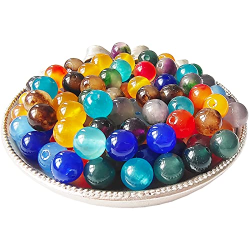100 Stück Bunt Halbedelsteine Perlen, Rund Schmucksteine Perlen, Bunte Perlen Auffädeln, für Die Schmuckherstellung, Armbänder, Anhänger, Kunsthandwerk, 10mm (10 Farben) von Fayemint