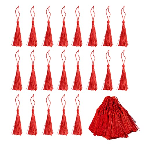 100 Stück Rot Tassels, Souvenir Quasten, Handgemachte Quasten Anhänger, Quaste mit Lanyard, für Lesezeichen, Einladungskarten, Schlüssel, Basteldesign (Rot) von Fayemint