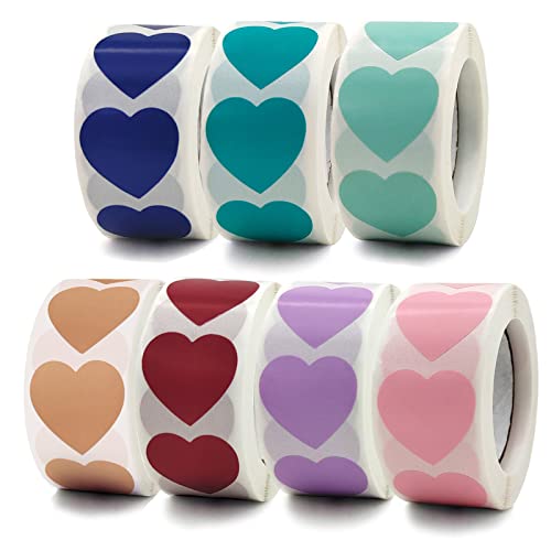 3500 Stück Herz Aufkleber Selbstklebende, Selbstklebende Geschenkaufkleber, Exquisite Herz Klebeetiketten, für Geschenktüten, Umschläge, Bäckerei-Geschenktüten, 500 Stk/Rolle, 7 Farben von Fayemint
