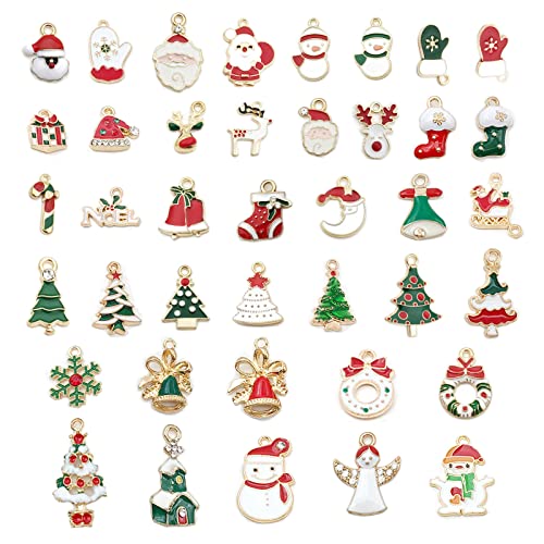 40 Stücke Weihnachtsanhänger Zubehör, Weihnachtsanhänger, Emaille Weihnachtsanhänger Zubehör, Weihnachtsarmband-Zubehör, für Halsketten, Armbänder, Reißverschlüsse, Bastelarbeiten von Fayemint