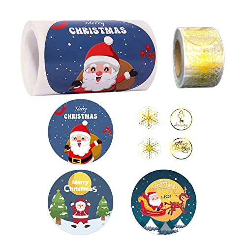 Fayemint 600 Stück Merry Christmas Sticker, Aufkleber Rolle Weihnachten, Transparent Sticker Weihnachten Rund, gelten für Geschenke, Geschenkboxen, Desserttüten, Umschläge von Fayemint
