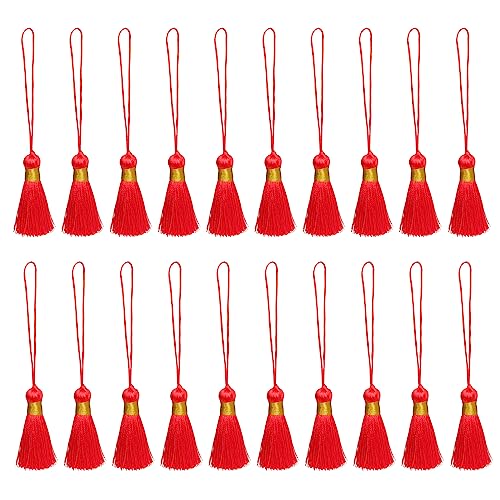 Fayemint 20 Stück Rot Tassels, Souvenir Quasten, Handgemachte Quasten Anhänger, Quaste mit Lanyard, für Lesezeichen, Einladungskarten, Schlüssel, Basteldesign (Rot) von Fayemint