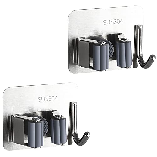 Mop Besen Halter Wandhalterung, Mop Besen Aufbewahrungsregal, Selbstklebend Edelstahl Heavy Duty Haken Aufhänger für Haus Garage Garten Waschküche Aufbewahrung von Fayvosiue