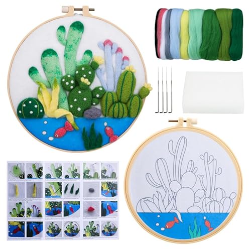 Niedliches Kaktus-Nadelfilz-Set, Wollmalerei-Set, Wollfilz-Bilder-Set für Anfänger, Filzmalerei, Nadelfilz, Starter-Set (Fisch-Kaktus) von Fazanwey