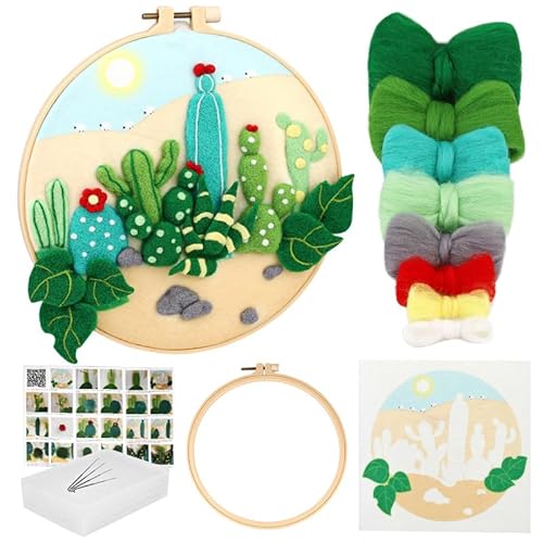 Niedliches Kaktus-Nadelfilz-Set, Wollmalerei-Set, Wollfilz-Bilder-Set für Anfänger, Filzmalerei, Nadelfilz, Starter-Set (Sonnenkaktus) von Fazanwey