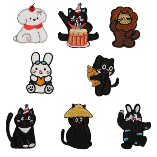 Fazvncv Aufnäher zum Aufbügeln, Motiv: Katzen, Cartoon-Tiere, Reparaturflicken mit Löwen, Stickerei-Flicken für Jeans, Dekoration, 8 Stück Fazvncv Aufnäher zum Aufbügeln, Motiv: Katzen, Cartoon-Tiere, Reparaturflicken mit Löwen, Stickerei-Flicken für Jeans, Dekoration, 8 Stück von Fazvncv