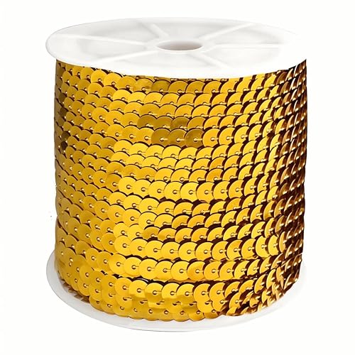 Fbshicung Pailletten-Bordüre, rund, flach, zum Basteln und Nähen, für Kleider, Kostüme, Verzierungen, Stirnband, Fransen (goldfarben) von Fbshicung