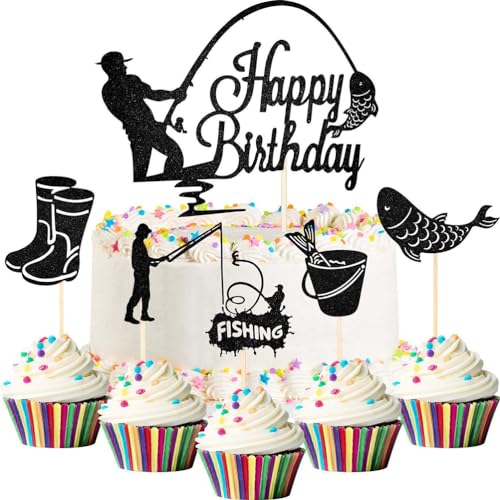 Packung mit 6 Angeln Kuchen Topper, Happy Birthday Kuchen Dekoration Fisch Angeln Dekoration Geburtstag, Fischer Kuchen Topper für Kuchen, DIY Dekoration für Jungen und Männer, Geburtstagsparty Packung mit 6 Angeln Kuchen Topper, Happy Birthday Kuchen Dekoration Fisch Angeln Dekoration Geburtstag, Fischer Kuchen Topper für Kuchen, DIY Dekoration für Jungen und Männer, Geburtstagsparty von Fc'Noqgn