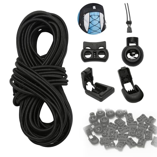 20m Elastische Gummischnur 3mm mit Stopper, Elastische Gummiband Rucksack, Elastische Gummiseil mit 40 Reißverschluss Kordelklemme 40 Kordelstopper für Backpacking-Bekleidung 20m Elastische Gummischnur 3mm mit Stopper, Elastische Gummiband Rucksack, Elastische Gummiseil mit 40 Reißverschluss Kordelklemme 40 Kordelstopper für Backpacking-Bekleidung von FcaecY