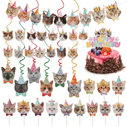 23 Stück Katzen Deko Geburtstag, Katzen Deko Geburtstag Torte, Katzen Dekoration Kuchen für Katze Pet Party Kindergeburtstag Party Dekorationen von FcaecY