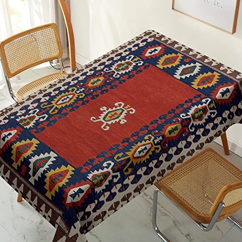Geometrische Tischdecke, altes Muster mit Vintage-Farben, persische, indigene Kultur, rechteckige Tischabdeckung für Esszimmer, Küche, Dekoration, Rot, 140 x 180 cm von Fchen art