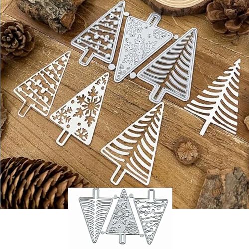 3 Stück/Set Weihnachtsschneebäume Metall Stanzformen, Frohe Weihnachten Schneeflocke Baum Stanzformen Stanzschablonen für DIY Scrapbooking Album Dekorative Prägepapier Stanzformen Kartenherstellung von Fclily@JJ