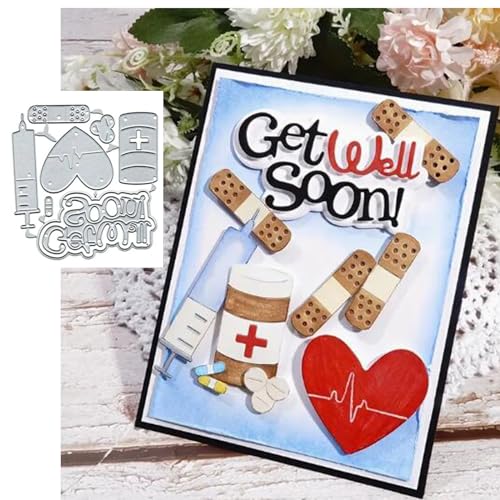 Metall-Stanzformen für Krankenhaus-Arzt, Aufschrift "Get Well Soon", hämostatisches Patch, Stanzschablonen für selbstgemachte Einladungen, Karten, Scrapbooking, Alben, dekorative Metall-Stanzformen für Krankenhaus-Arzt, Aufschrift "Get Well Soon", hämostatisches Patch, Stanzschablonen für selbstgemachte Einladungen, Karten, Scrapbooking, Alben, dekorative von Fclily@JJ
