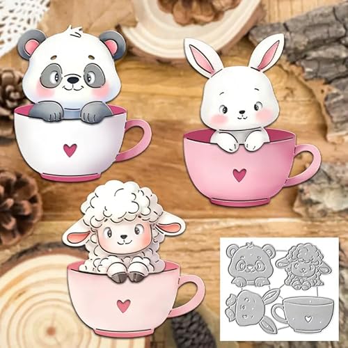 Love Cup Metall-Stanzformen, Motiv: Panda, Hase, Schaf, Blume, Zweig, Blatt, Stanzschablonen für DIY, Scrapbooking, Album, dekorative Prägepapier-Stanzformen, Kartenherstellung von Fclily@JJ