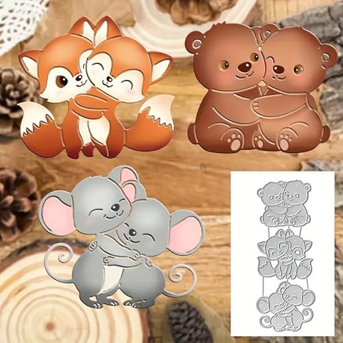 Metall-Stanzschablonen für Weihnachten, Motiv: Bären, Füchse, Tiere, Umarmungen, Blumen, Zweig, Blatt, Schablonen für DIY, Scrapbooking, Album, dekorative Prägepapier-Stanzformen, Kartenherstellung von Fclily@JJ