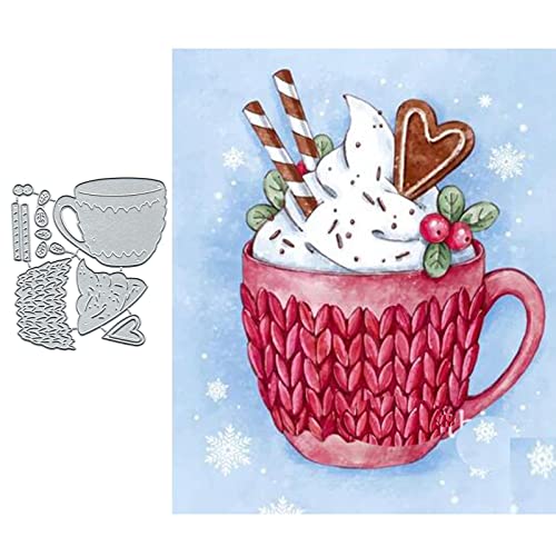 Weihnachtliche Eiscreme-Teetasse, Metall-Stanzformen, Herz, Schneeflocke, Blatt, Stanzschablonen für DIY, Scrapbooking, Album, dekorative Prägepapier-Stanzformen für Scrapbooking, Kartenherstellung von Fclily@JJ