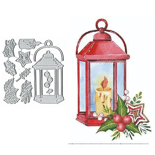 Weihnachtslampe Kerze Metall Stanzformen, Frohe Weihnachten Blume Blatt Lampe Stanzschablonen für DIY Prägung Foto Dekorative Papier Stanzformen Scrapbooking Kartenherstellung von Fclily@JJ