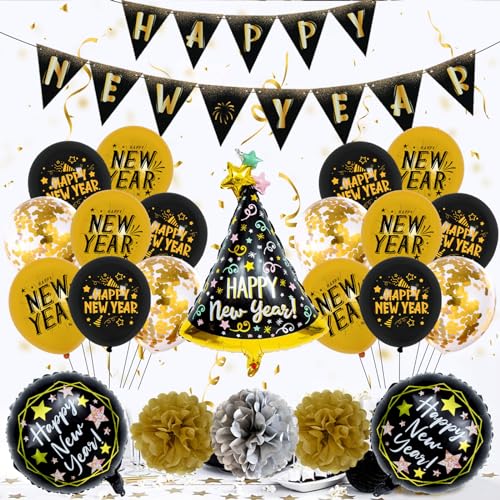 2024 Neujahr Party Supplies Happy New Year Ballon Anhänger Dekor mit Foto Requisiten Schwarz Thema Urlaub Dekor Urlaub Dekor von Fcnjsao