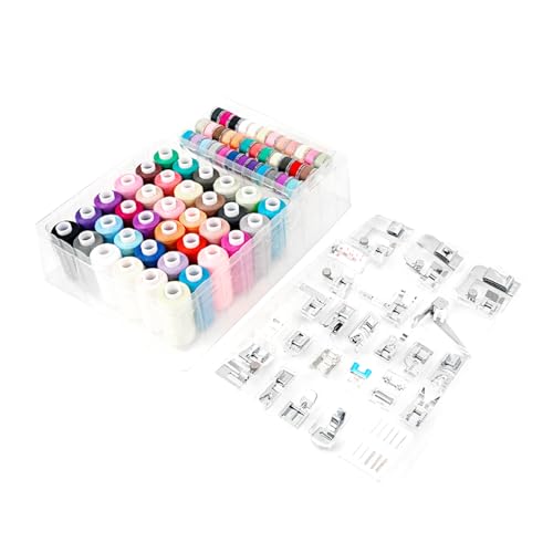 27-teiliges multifunktionales Nähmaschinen-Nähfuß und 72-teiliges mehrfarbiges Nähgarn, vorgewickelte Spulenfaden-Set 27-teiliges multifunktionales Nähmaschinen-Nähfuß und 72-teiliges mehrfarbiges Nähgarn, vorgewickelte Spulenfaden-Set von Fcnjsao