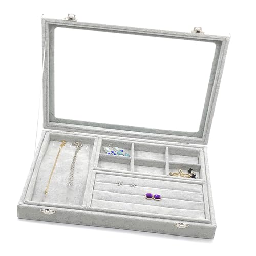 Fcnjsao Anspruchsvolle Schmuckschatulle mit Fächern, Plüsch-Schmuckbehälter, sicherer Deckel, Design-Box für sichere Verzierungen von Fcnjsao