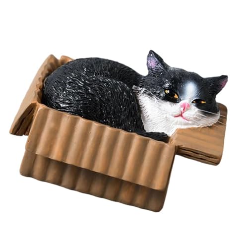 Fcnjsao Cartoon-Katzen-Figur im Inneren, Pappschachtel, Kunstharz, detaillierte Schreibtischdekoration, Kätzchenliebhaber, Heimdekoration, Harze, Katzen, Skulptur von Fcnjsao