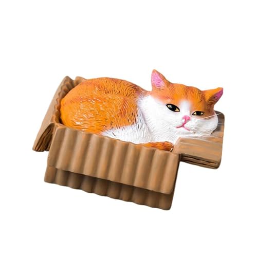 Fcnjsao Cartoon-Katzen-Figur im Inneren, Pappschachtel, Kunstharz, detaillierte Schreibtischdekoration, Kätzchenliebhaber, Heimdekoration, Harze, Katzen, Skulptur von Fcnjsao