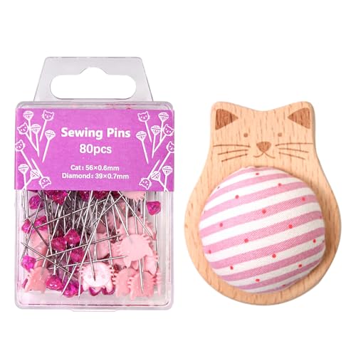 Fcnjsao Holznadelkissen mit 80 Nähnadeln zum Nähen, Schneidern, Handarbeiten, Holznadelhalter und langes, gerades Quiltnadel-Set von Fcnjsao