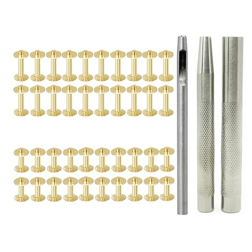 Fcnjsao Leder-Nieten-Frässtifte und Montagewerkzeug, Ledernieten, Befestigungselemente mit 3,50 mm Lochstanzwerkzeug für Gürteltaschen, 40 Sets von Fcnjsao