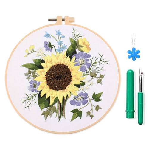 Fcnjsao Stickerei-Starter-Set mit Muster und Anleitung (evtl. nicht in deutscher Sprache), Stich-Set, Blumenpflanze, geprägt, Stickrahmen, Handarbeit von Fcnjsao