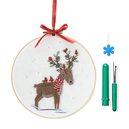 Fcnjsao Stickerei-Starter-Sets mit Weihnachtsmuster, volle Auswahl an geprägten Weihnachtsverzierungen, Sticksets für Anfänger von Fcnjsao