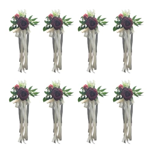 Fcnjsao Stuhlrückenverzierung mit künstlichen Blumen und Bändern, einfach zu installieren, Kirchendekoration, Hochzeitszubehör, 6 Stück Fcnjsao Stuhlrückenverzierung mit künstlichen Blumen und Bändern, einfach zu installieren, Kirchendekoration, Hochzeitszubehör, 6 Stück von Fcnjsao