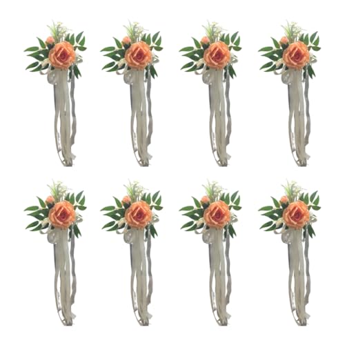 Fcnjsao Stuhlrückenverzierung mit künstlichen Blumen und Bändern, einfach zu installieren, Kirchendekoration, Hochzeitszubehör, 6 Stück Fcnjsao Stuhlrückenverzierung mit künstlichen Blumen und Bändern, einfach zu installieren, Kirchendekoration, Hochzeitszubehör, 6 Stück von Fcnjsao