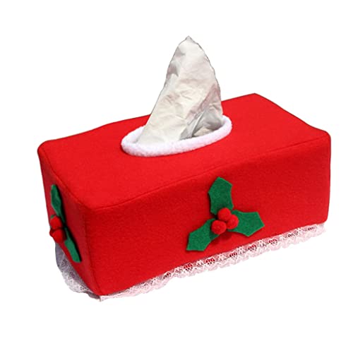 Fcnjsao Taschentuchbox, Weihnachtsmotiv, rote Beeren, grüne Blätter, Vliesstoff, Serviette für Zuhause, Schlafzimmer, Wohnzimmer, Party, Tischdekoration, rechteckige Boxen von Fcnjsao