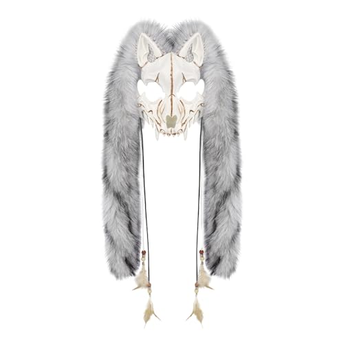 Fcnjsao Tier Halloween Kunstpelze Wikinger Füchse Werwölfe Kostüm Cosplay Zubehör Pelzige Wolfsmaske Themenparty Pelztier Wolf von Fcnjsao